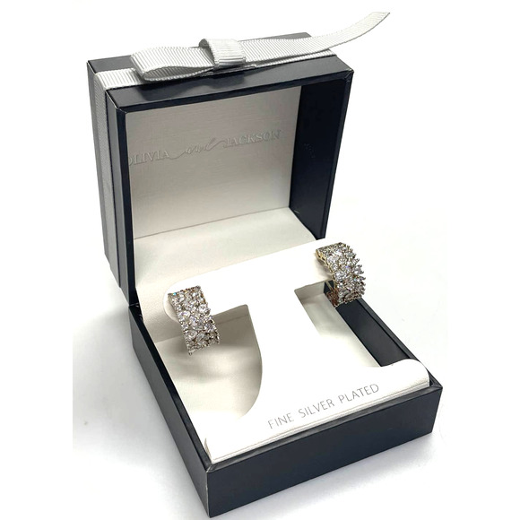 NEW Olivia & Jackson Fine Silver Plated Gold Tone Crystal Earrings - Picture 1 of 7